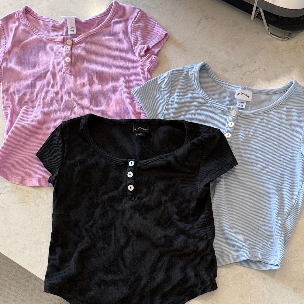 Art Class Kids Ribbed Button-Front Tops - Pink, Blue, Black